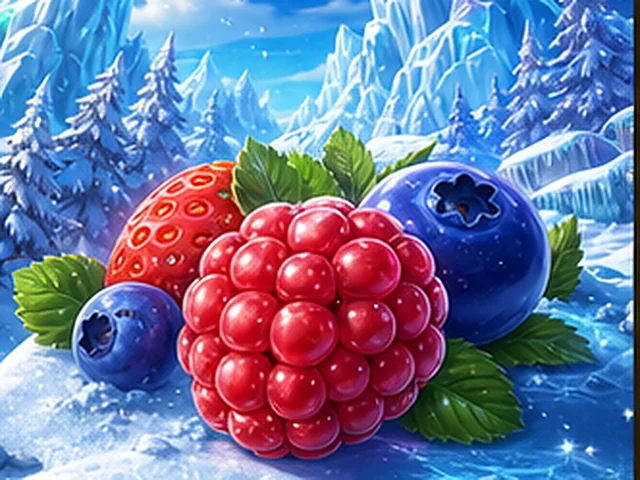 Leuchtende Beeren vor einer klaren Eislandschaft